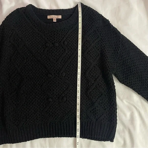 Black crew neck dropped shoulders ribbed trims knit sweater - Picture 7 of 9